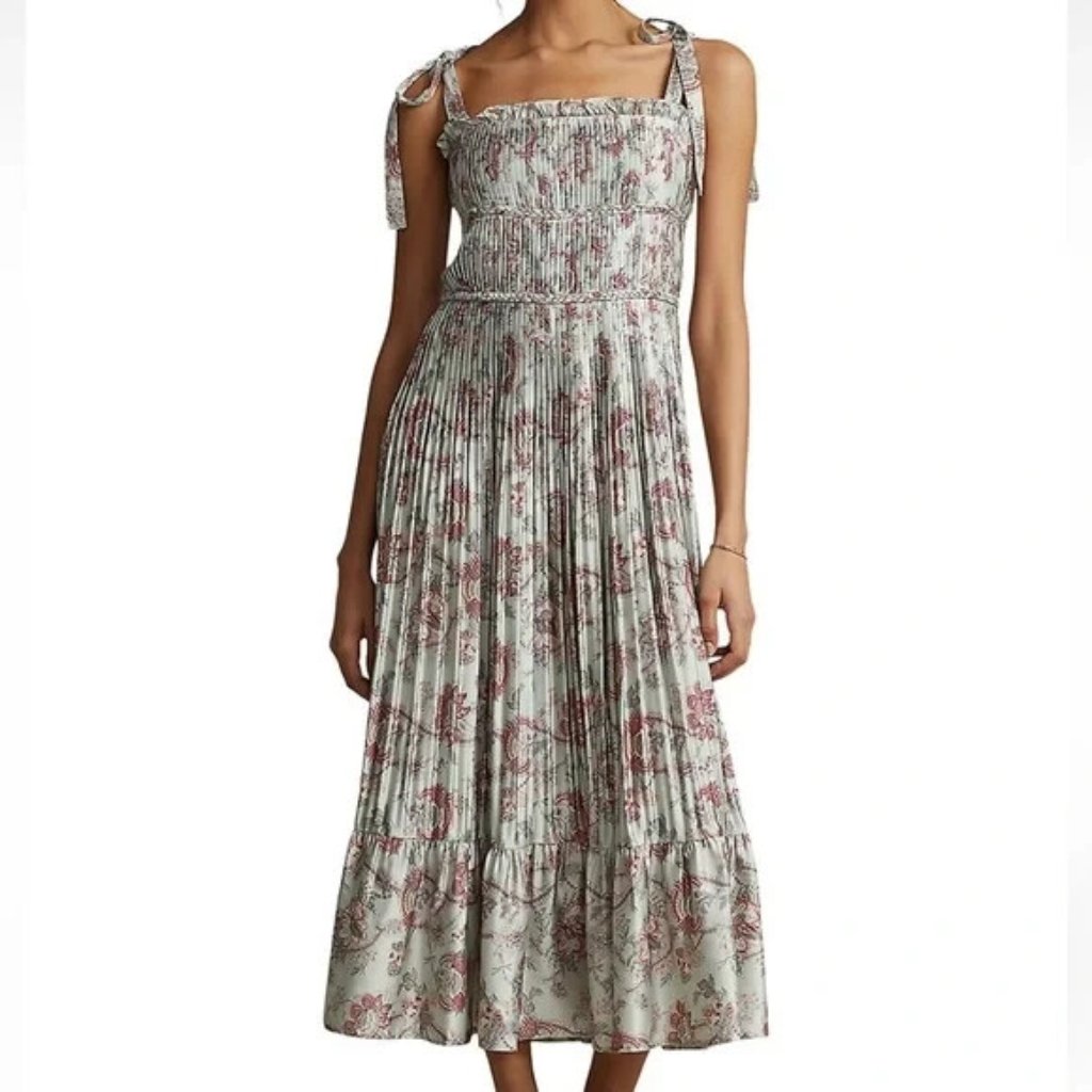 New Polo Ralph Lauren Camille Floral Midi Dress Green Size 14/100%Authentic